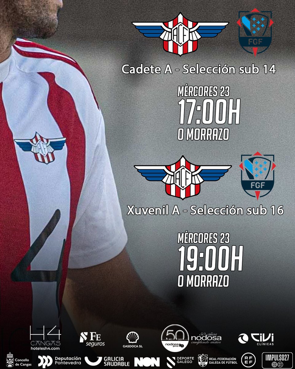 Este mércores o noso Cadete A e Xuvenil A disputarán en O Morrazo senllos partidos amigables contra as Seleccións da <a href="/futgal/">RFGF</a> sub 14 e sub 16 respectivamente.

Invitamos a todos a ver as novas promesas do fútbol galego! 🤍💙