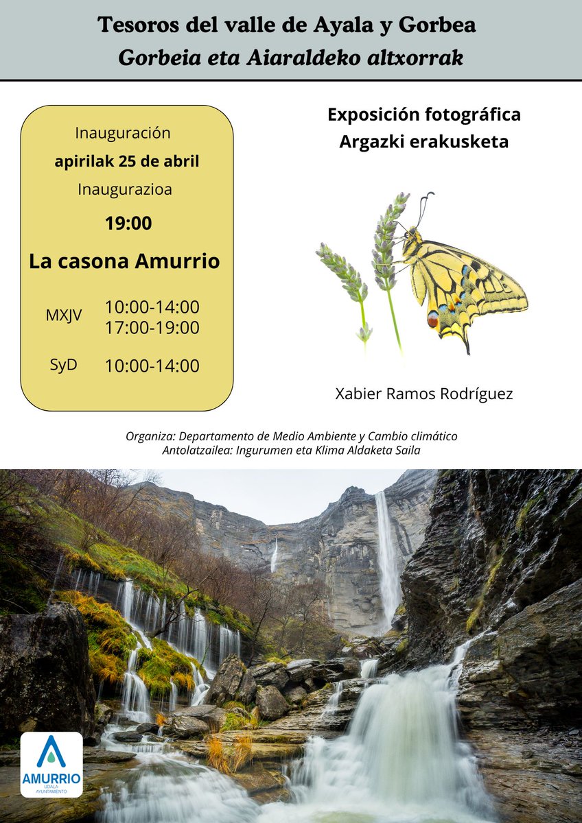 🌳🦋Gorbeia eta Aiaraldeko Altxorrak 📷 argazki erakusketa
📆Apirilak 25tik Aurrera
📍La Casona Amurrio

🌳🦋Tesoros del Valle de Ayala y Gorbea 📷 exposición fotográfica
📆A partir del 25 de abril
📍La Casona Amurrio