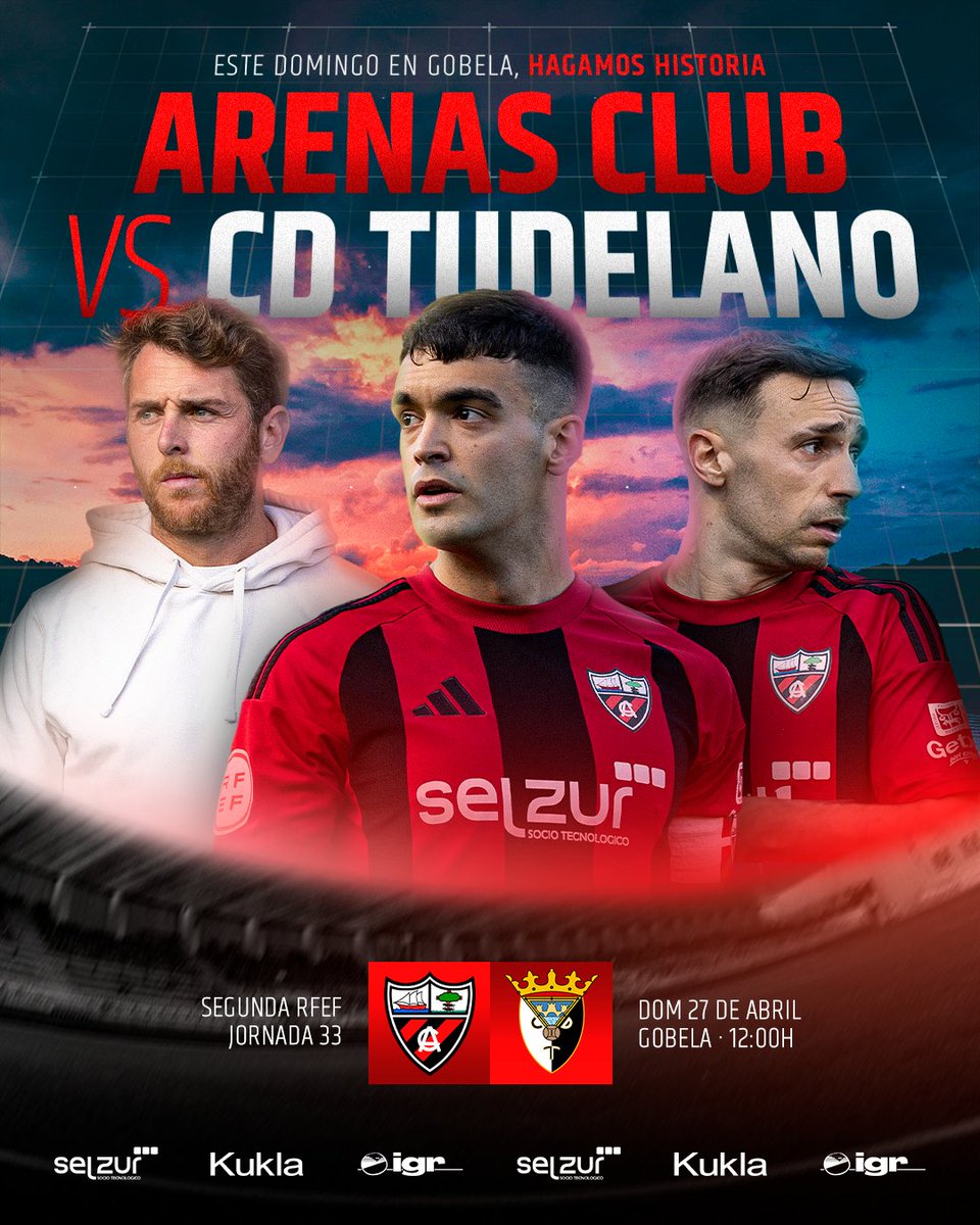 HAGAMOS HISTORIA ❤️✨

Este domingo día 27 a las 12:00h, partidazo ante el <a href="/cdtudelano/">CD Tudelano Oficial</a>, con posibilidad de ascenso directo.

¡Hazte ya con tu entrada (web / oficina) y no te pierdas este día histórico!

🎟️ Socios Gratis / General 5€

🔗 arenasclub.com/arenas-club-vs…

#UnNuevoHistorico