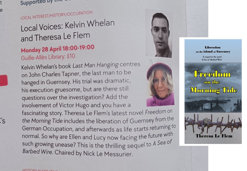 Theresa Le Flem (@theresaleflem) on Twitter photo My #TuesNews I'll be with local historian Kelvin Whelan <a href="/writersblockgsy/">Writer's Block Guernsey</a> discussing my #Historicalfiction novel set in Guernsey: Freedom on the Morning Tide #WW2 #Drama #Romance #RNAtweets #Chog <a href="/GuernseyLitFest/">Guernsey Lit Fest</a> #LiberationDay
amazon.co.uk/Freedom-Mornin… My #TuesNews I'll be with local historian Kelvin Whelan <a href="/writersblockgsy/">Writer's Block Guernsey</a> discussing my #Historicalfiction novel set in Guernsey: Freedom on the Morning Tide #WW2 #Drama #Romance #RNAtweets #Chog <a href="/GuernseyLitFest/">Guernsey Lit Fest</a> #LiberationDay
amazon.co.uk/Freedom-Mornin…