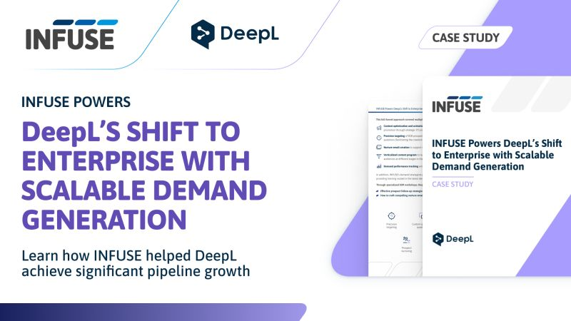 INFUSEemea's tweet photo. DeepL is a Language AI platform that allows organisations to break communication barriers across languages and cultures—empowering over 100,000 businesses across 228 global markets.

@DeepLcom partnered with INFUSE to craft a scalable demand generation strategy and accelerate their growth.

Read our case study for detailed insights into their personalised demand generation program and the outcomes of this partnership.

https://t.co/Eq8rkoHZwg

#B2BMarketing #DemandGeneration #CaseStudy