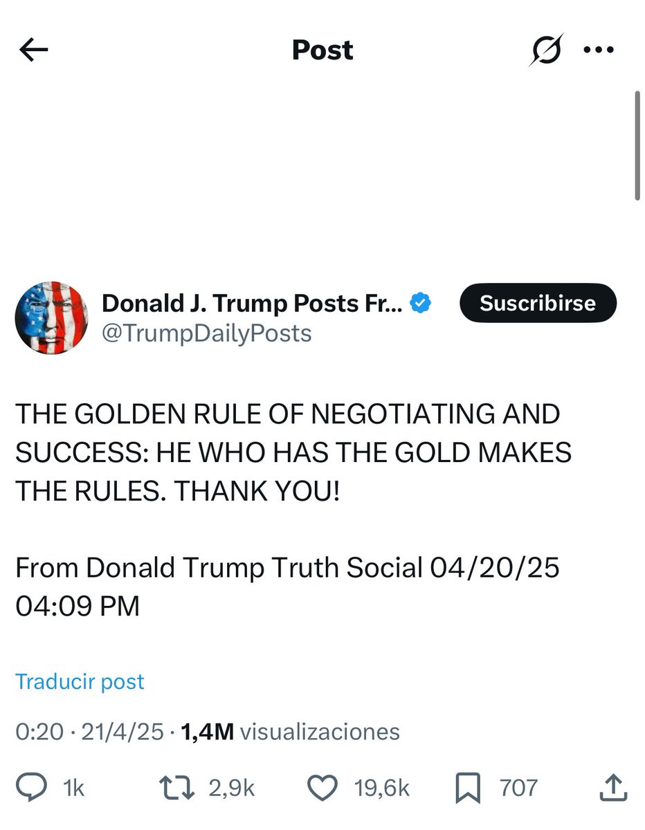 Inverstone's tweet image. 🏅🏦🇺🇸  “La regla de oro para negociar y tener éxito: QUIÉN TIENE EL ORO, PONE LAS REGLAS. ¡Gracias!”

– Donald Trump, Truth Social, 20/04/2025

¿Y si la mayor economía del mundo (EEUU) también está acumulando oro… en silencio? 

Eso explicaría gran parte de la fuerte subida del…