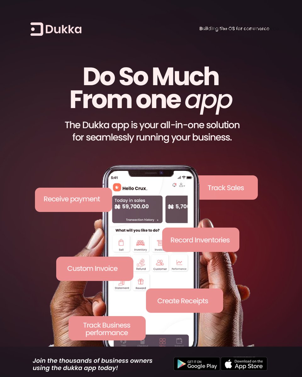 Imagine how much you can do from one app - on your device! Download the Dukka app this week to enjoy our all-in-one seamless solution to run your business smoothly.

#dukka #product #customers #newweek #tuesday #business #businessowner #tech #sales #shop