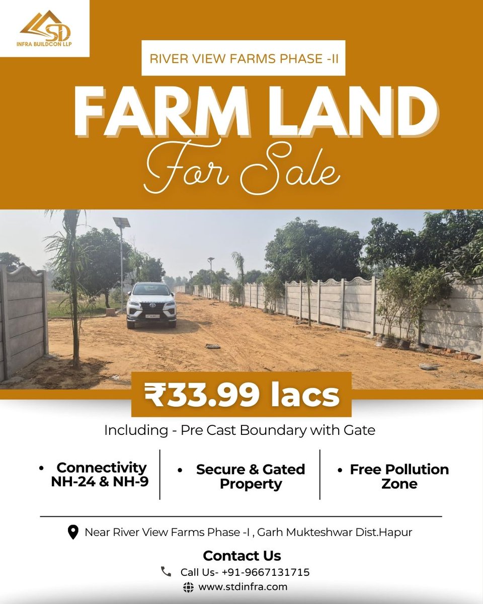 stdinfranoida's tweet photo. 🌿 Farm Land for Sale in Garh Mukteshwar – Just ₹33 Lakhs! 🌿
Own your dream farm land in the serene surroundings of Garh Mukteshwar, just a short drive from Delhi-NCR!
📍Garh Mukteshwar
📞Call book your visit: 9667131715
#FarmLandForSale #GarhMukteshwar #WeekendHome #Nature https://t.co/e8AoWxMd2w