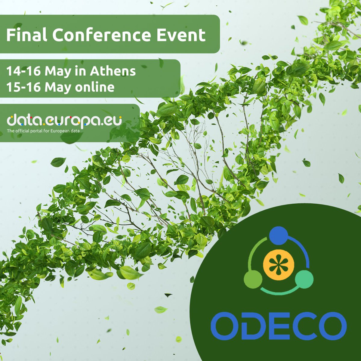 Join us at the ODECO Final Conference, in Athens and online!🪴  
 
This event will discuss 15 research results related to the open data ecosystem. Data.europa.eu will be a keynote speaker on the final day! 
 
Read more👉 europa.eu/!hkcHN8

#EUOpenData