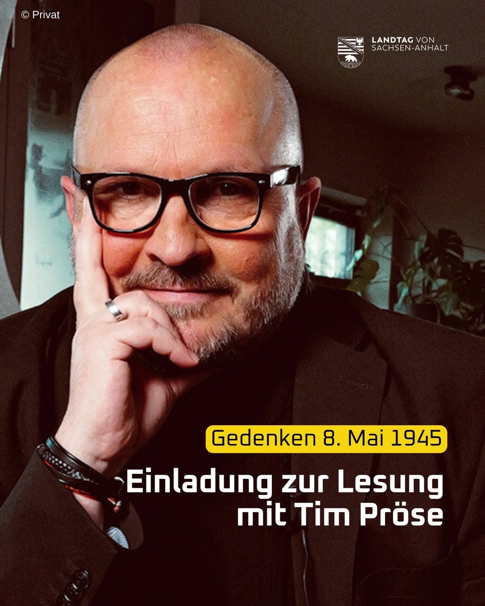 LT Sachsen-Anhalt (@landtag_lsa) on Twitter photo Der Landtag von Sachsen-Anhalt erinnert mit einer besonderen Gedenkveranstaltung am 8. Mai 2025 an das Ende des Zweiten Weltkriegs vor 80 Jahren. Eingeladen wird zu einer öffentlichen Lesung mit dem Autor Tim Pröse.
Eine Anmeldung ist erforderlich: protokoll@lt.sachsen-anhalt.de Der Landtag von Sachsen-Anhalt erinnert mit einer besonderen Gedenkveranstaltung am 8. Mai 2025 an das Ende des Zweiten Weltkriegs vor 80 Jahren. Eingeladen wird zu einer öffentlichen Lesung mit dem Autor Tim Pröse.
Eine Anmeldung ist erforderlich: protokoll@lt.sachsen-anhalt.de