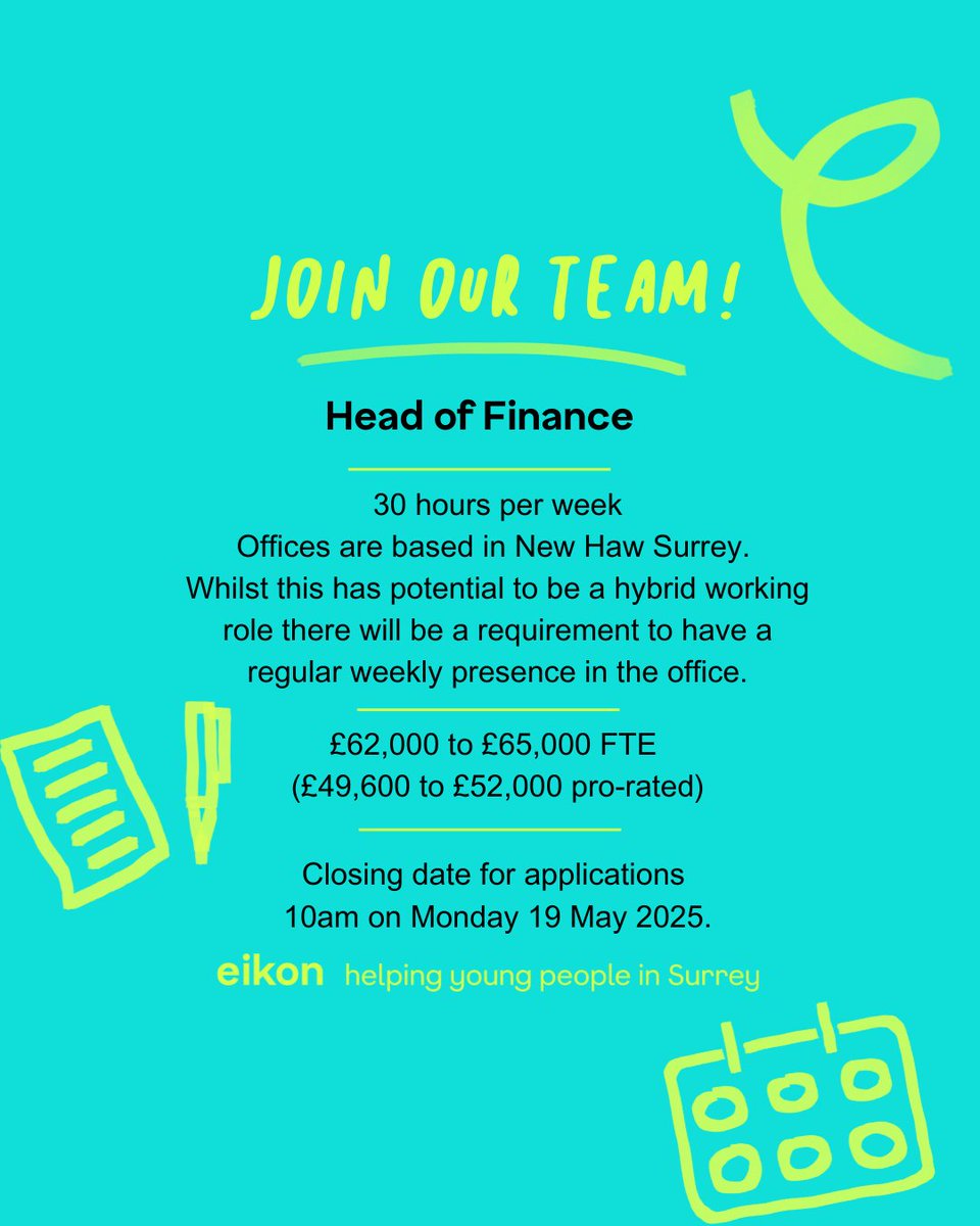 Come and join the Eikon team! We're looking for people with passion and expertise to join us in continuing to be a leading provider of early support in Surrey.
eikon.org.uk/work-for-us/

#Surrey #SupportingChildrenandYoungPeople #SurreyJobs #TheEikonCharity #JoinOurTeam