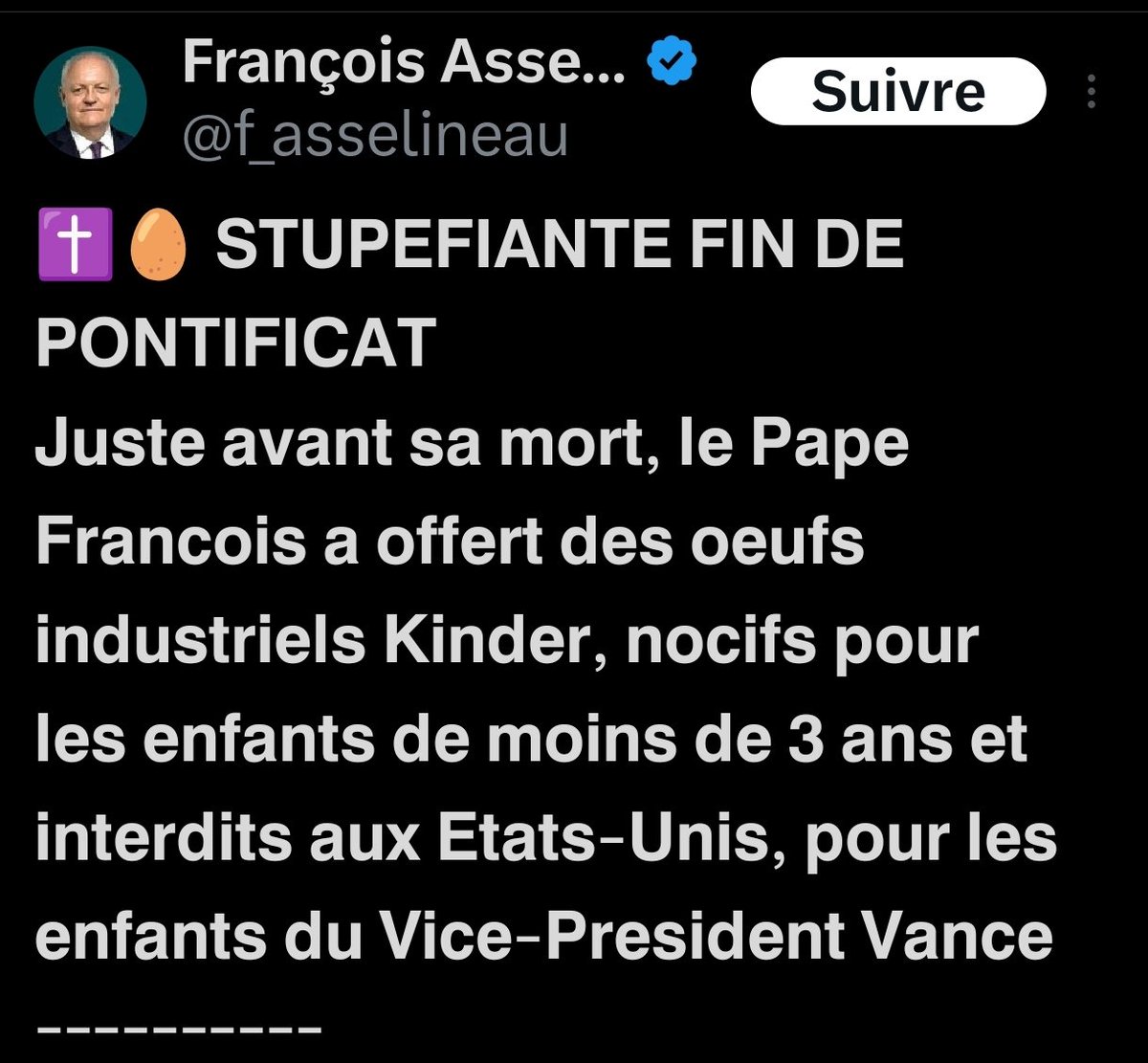 grisou97160's tweet image. 🚨 ALERTE INFO !!🚨
Les œufs #Kinder en garde à vue en ce moment. Une plainte a été déposée par @f_asselineau . Affaire à suivre.
#PapeFrancois #Paques