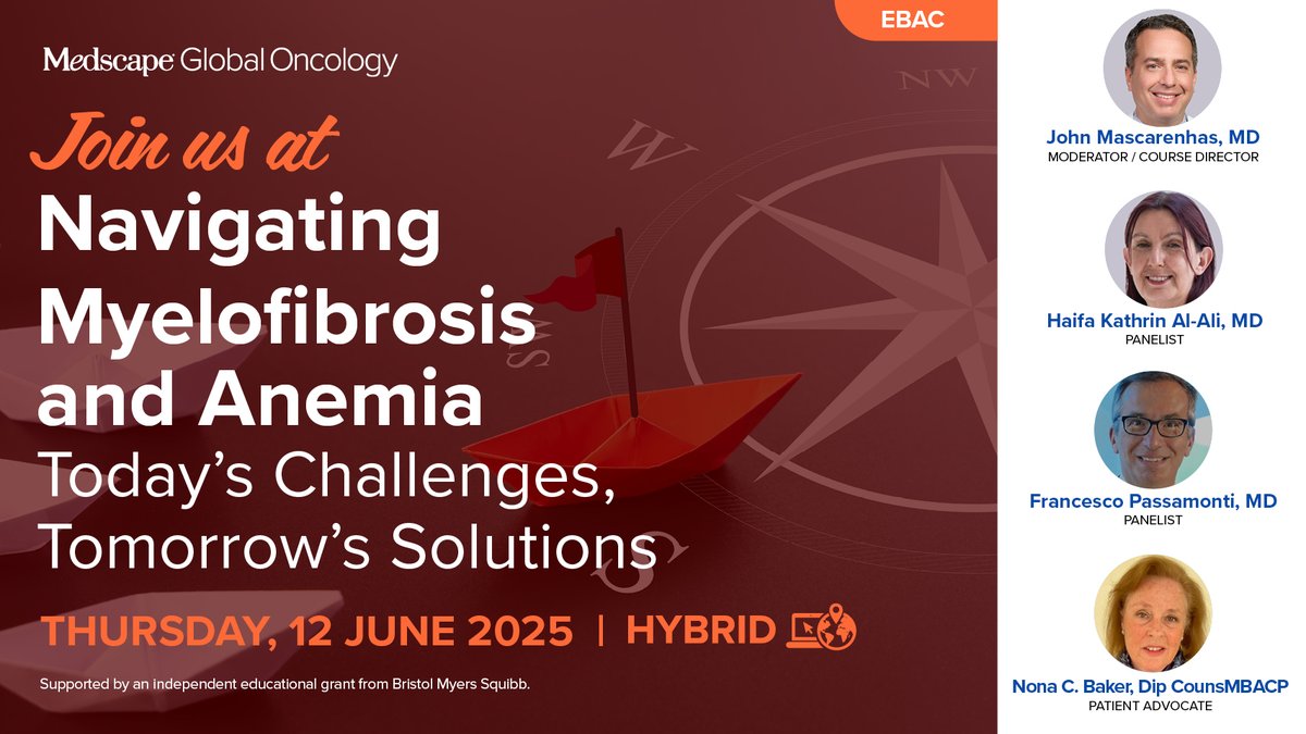 MedscapeOnc's tweet image. 🩸 Explore the burden of MF-associated anemia and the latest clinical data on emerging treatments. Strengthen your approach to managing anemia in MF patients.  
🔗 ms.spr.ly/6010S1qw2  
#EHA2025 #MFAwareness #HematologyCare