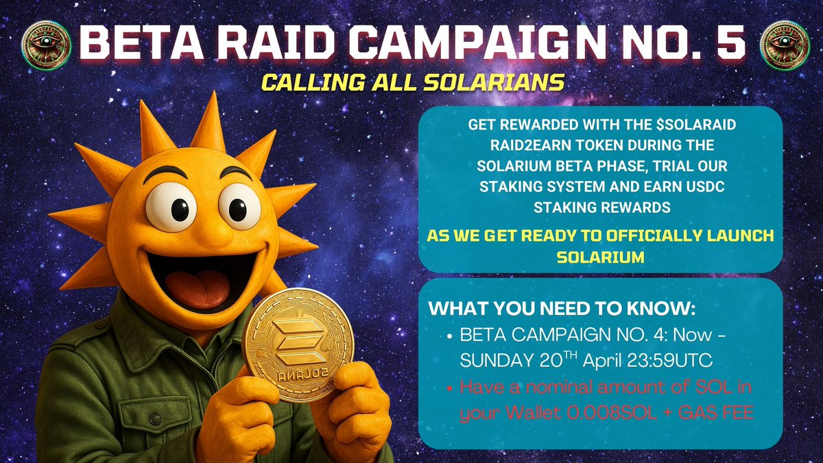 earthwifgod's tweet photo. @10piecedawg GN? #SOLarium never sleeps
Raiding to earn $SOLaraid is ongoing
Staking $SOLaraid for USDC is live
@SolariumHQ launch is just a few weeks away
Join in this gamified meme-fi project
At @SolariumHQ, We fly too close to the sun more than Icarus
#SOLARAID #Raid2Earn #Solarium https://t.co/pDNiqngqDU