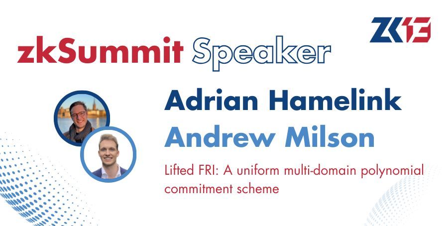 zeroknowledgefm's tweet photo. Join @adr1anh and @andrewmilson at zkSummit to explore their novel approach to FRI low degree testing. Their work introduces a multi-domain polynomial commitment scheme that maintains uniform verification while allowing flexible reduction steps.

May 12th in Toronto: https://t.co/5LAI0oIfLF