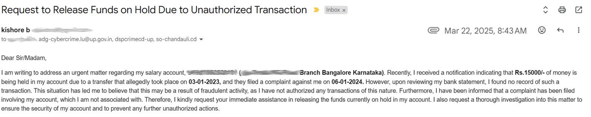 kisbruce's tweet photo. "It's disheartening that despite multiple attempts, I haven't received any response from the police. I request that the concerned authorities to kindly look into it and provide an update. #PublicAssistance #NeedResponse" @Uppolice @chandaulipolice @UPGovt @adgzonelucknow @dgpup https://t.co/POrj7clKCq
