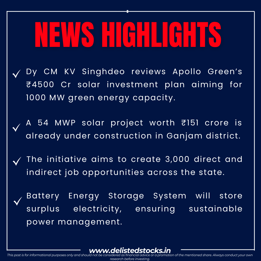 delisted_stocks's tweet photo. Dy CM KV Singhdeo reviews ₹4500 Cr solar investment by Apollo Green Energy to boost renewable power and employment across the state.
#apollogreen #solarpower #oddisa #investments #government #greenenergy #instagram #grow #instagram #news https://t.co/rhWoHTVwJ8