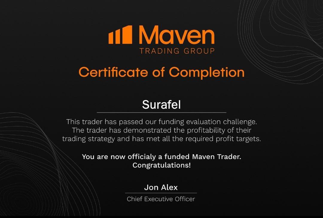 Just crushed my Maven Prop Firm challenge and got my certificate! Hands down the BEST prop firm out there superfast customer support and lightning quick payouts! #FundedTrader <a href="/Maventrading/">Maven Prop Trading</a>