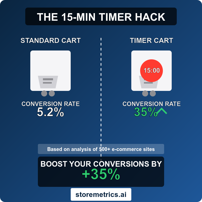 StoreMetrics's tweet photo. Adding a 15-min countdown timer to shopping carts boosts conversions by 35%. 
Why? 
Creates urgency + reduces decision fatigue.

#ecommerce #Conversion  #Analytics https://t.co/YqqxeNIebT