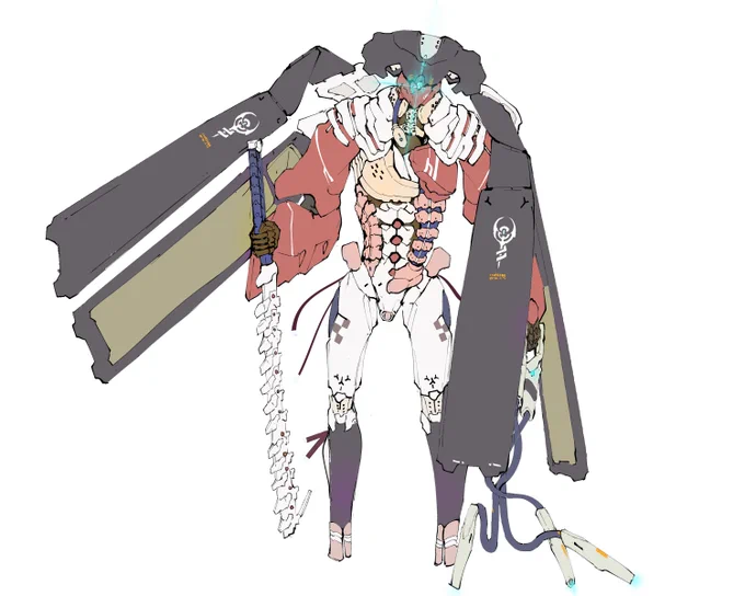 だいぶ前に、モチーフをいくつか出してメカデザインするって企画をやったことがあった 確か「臓器」+「和服」をチョイスして描いた