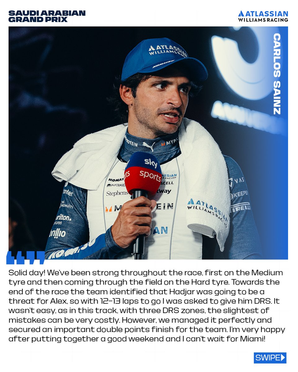 WilliamsF1's tweet photo. Hear from the boys after another double points finish 🏁 https://t.co/3cDFNoCLCo