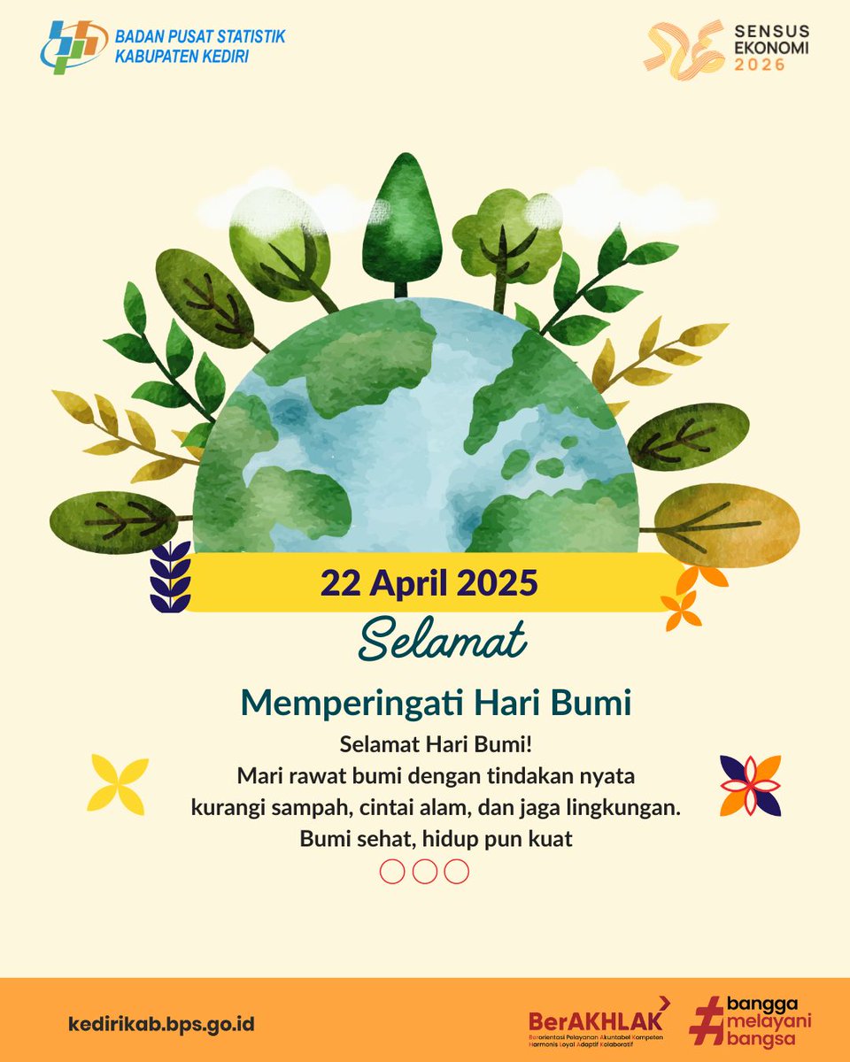 bps_kediri's tweet photo. Selamat Hari Bumi!
Rawatlah bumi dengan tindakan nyata, kurangi sampah dan cintailah alam demi kehidupan kita bersama β¨
#bps3506
#bpskediri
#bpskabkediri
#kedirijayati https://t.co/VaEnDdmZNf