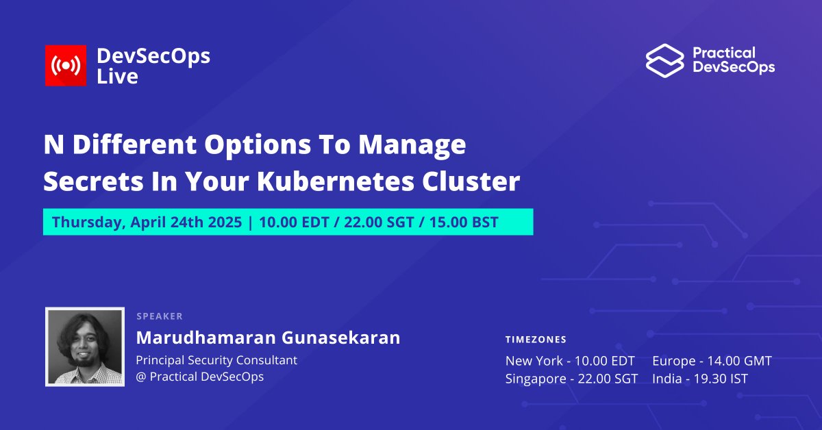 us06web.zoom.us/webinar/regist…

Join our demo-driven #webinar: "N Different Options To Manage Secrets In Your Kubernetes Cluster"

- Evaluate #K8s Secrets Objects vs external providers
- Choose between env variables and volume mounts

#DevSecOps #Cybersecurity #InfoSec #ProdSec