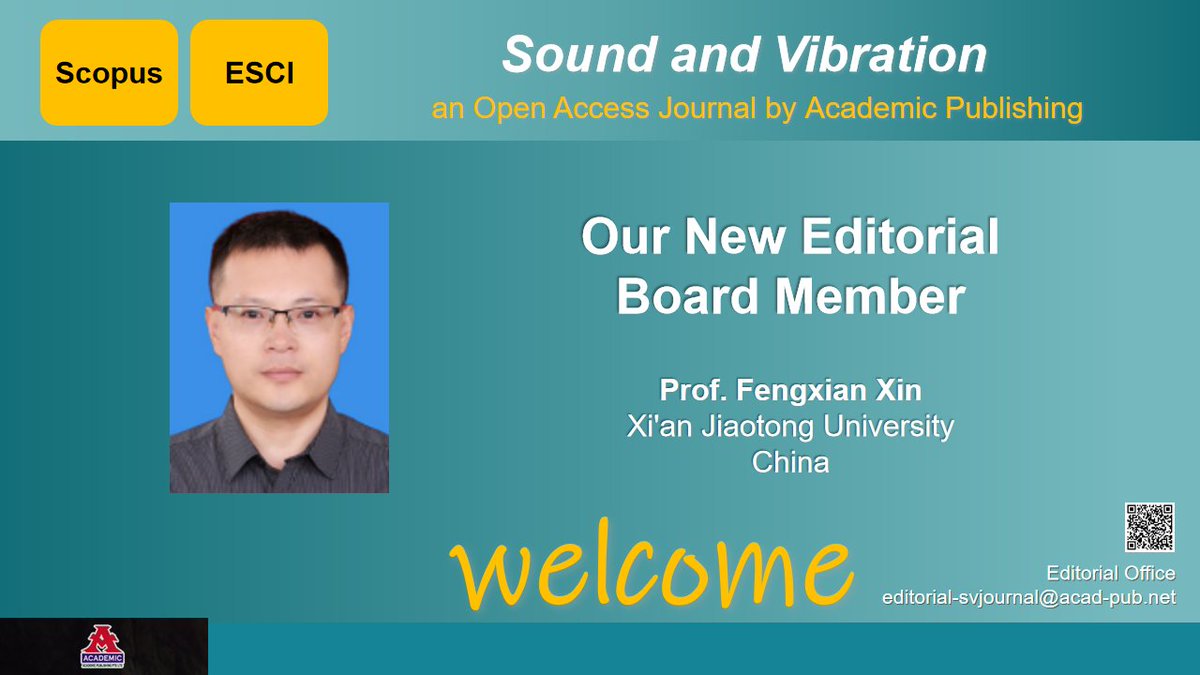 and_sound59899's tweet image. 🥳We are delighted to welcome Prof. Fengxian Xin to the Editorial Board of SV!📷 📷gr.xjtu.edu.cn/web/fxxin/rese…
📷Xi'an Jiaotong University, China
📷Interests:
#vibration
#noisecontrol
#structuredesign 💡