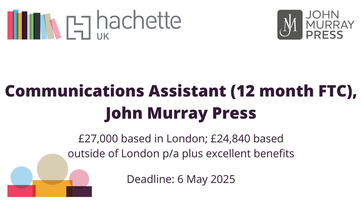 Hachette Careers (@hachettecareers) on Twitter photo Entry level alert job📢
An exciting opportunity has arisen for a Communications Assistant to join our dynamic and creative Communications team at <a href="/johnmurrays/">John Murray Press</a>
Apply now: rebrand.ly/q4rfaa0 Entry level alert job📢
An exciting opportunity has arisen for a Communications Assistant to join our dynamic and creative Communications team at <a href="/johnmurrays/">John Murray Press</a>
Apply now: rebrand.ly/q4rfaa0