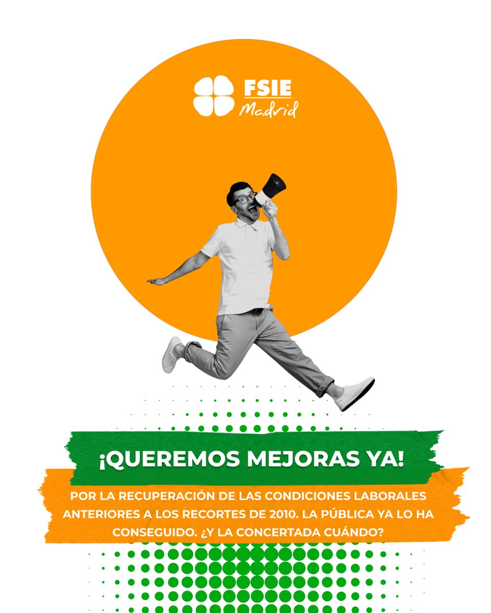 📢 ¡Exigimos a <a href="/educacmadrid/">Educación▪️Comunidad de Madrid</a> <a href="/IdiazAyuso/">Isabel Díaz Ayuso</a> <a href="/EVicianaDuro/">Emilio Viciana</a> <a href="/JoseCarlosFdezB/">José Carlos Fernández Borreguero</a> <a href="/blondieconomics/">Rocío Albert</a> recuperar las condiciones laborales de la #Concertada anteriores a los recortes de 2010!

La pública lo ha conseguido. ¡Enhorabuena a los sindicatos que han firmado el acuerdo!

#somosFSIE