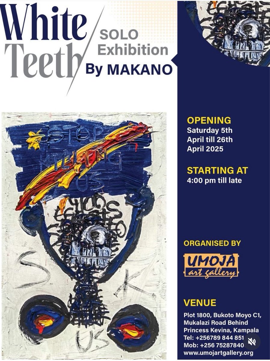 #FacesUp (@facesupuganda) on Twitter photo We are down to the final week of the #whiteteeth solo exhibition by <a href="/c_makano/">MAKANO ๐๏ธ</a> !
Have you visited <a href="/umojaart/">Umoja Art Gallery</a> to witness it for yourself?
#facesup We are down to the final week of the #whiteteeth solo exhibition by <a href="/c_makano/">MAKANO ๐๏ธ</a> !
Have you visited <a href="/umojaart/">Umoja Art Gallery</a> to witness it for yourself?
#facesup