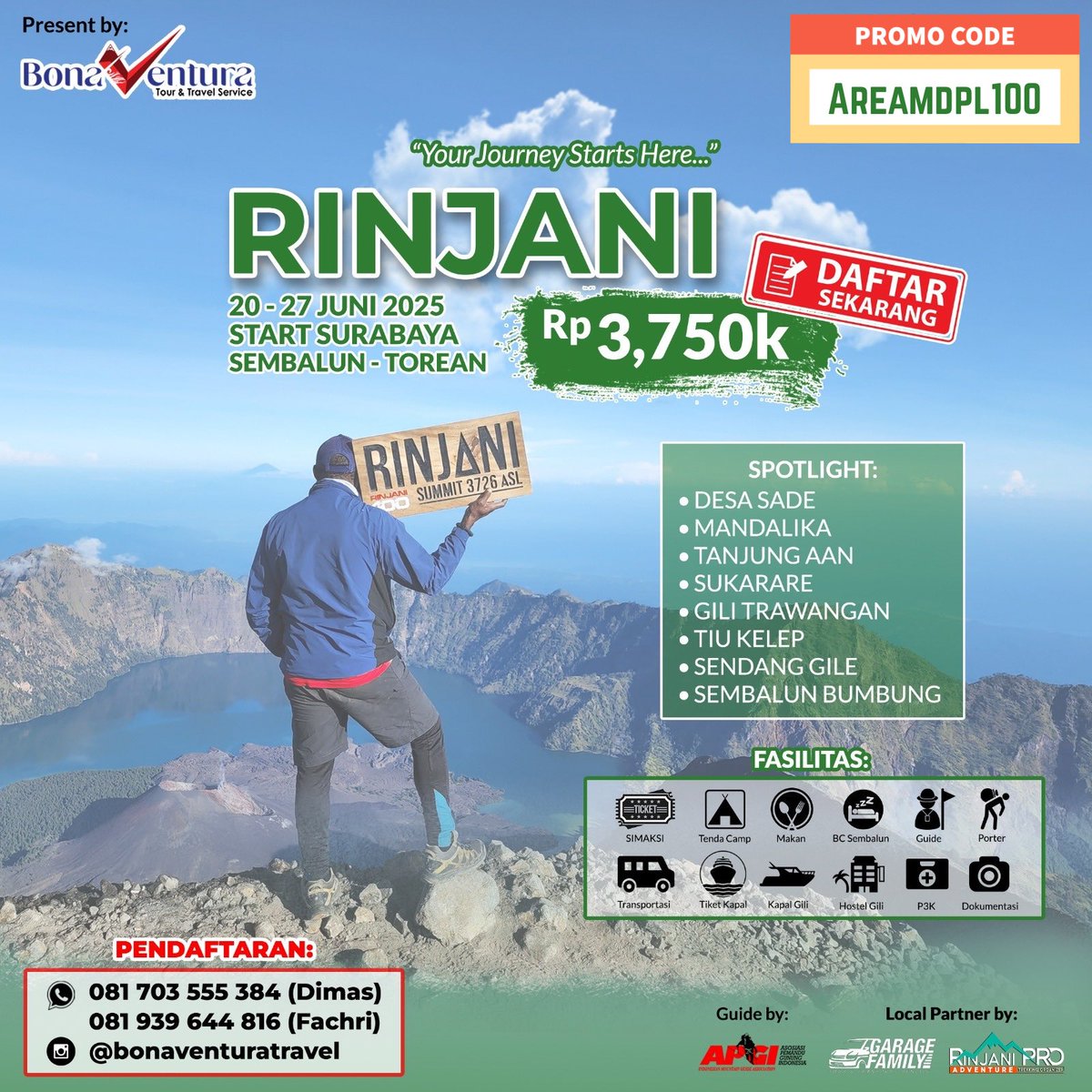 areamdpl's tweet image. Opentrip Rinjani versi SULTAN... .. dengan guide dan operator berpengalaman..garansi

 jangan lupa Kode Promo nya agar dapat diskon...

Cp langsung hubungi yg tertera di gambar ...
#rinjani #sembalun #torean #lombok #opentrip #ntb #hiking #gunungrinjani #share