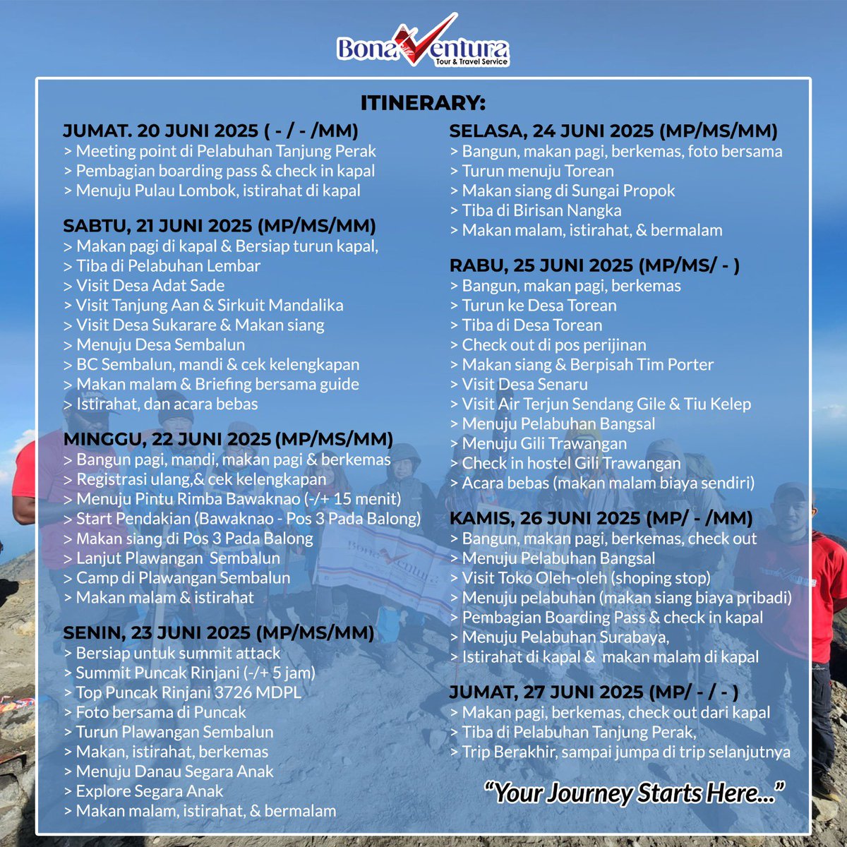 areamdpl's tweet image. Opentrip Rinjani versi SULTAN... .. dengan guide dan operator berpengalaman..garansi

 jangan lupa Kode Promo nya agar dapat diskon...

Cp langsung hubungi yg tertera di gambar ...
#rinjani #sembalun #torean #lombok #opentrip #ntb #hiking #gunungrinjani #share