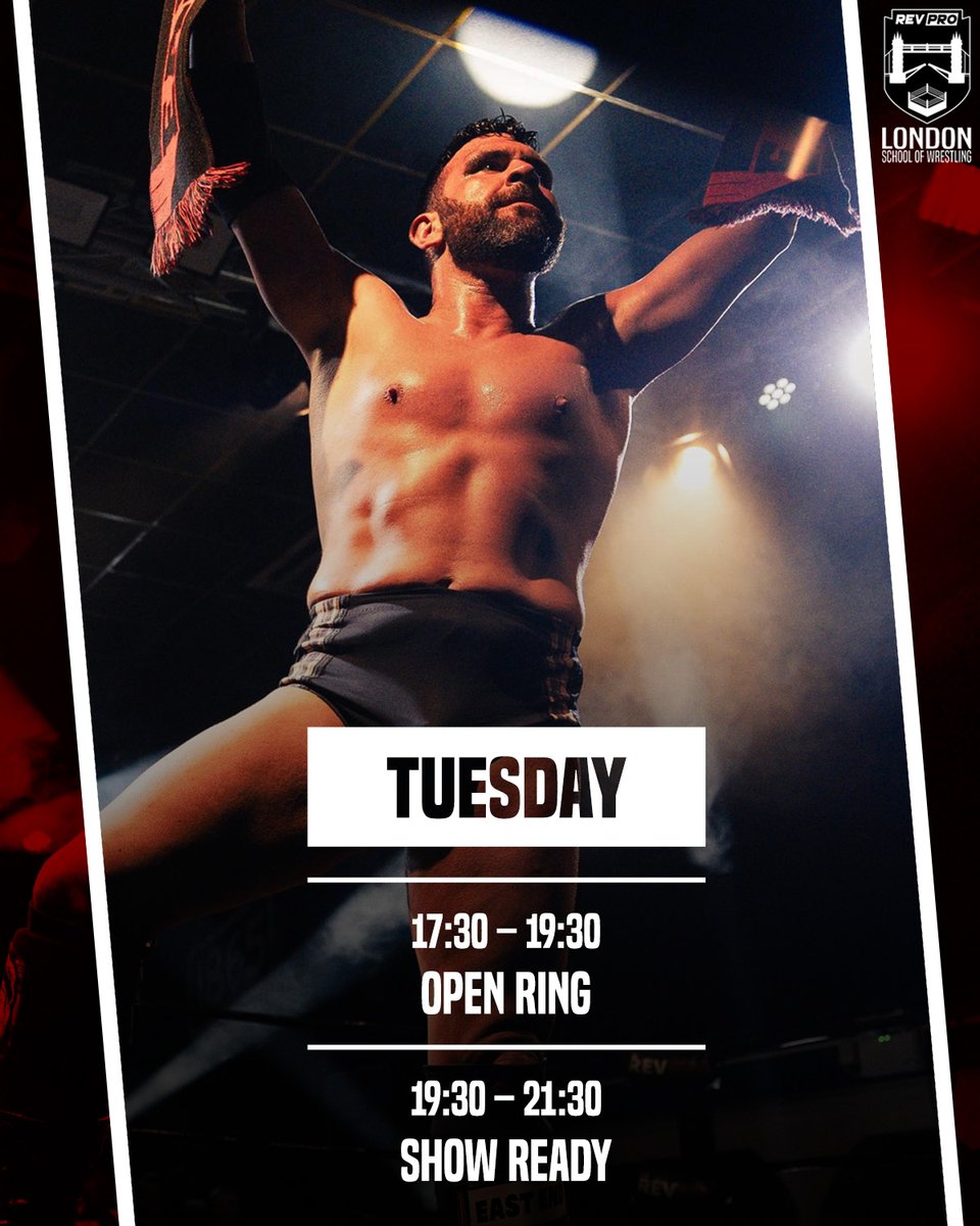 Today at the London School of Wrestling:

17:30 – 19:30 | Open Ring
19:30 – 21:30 | Show Ready

Book your slot now:
revolutionprowrestling.com/londonschool