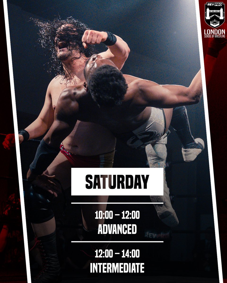 Tomorrow at the London School of Wrestling:

10:00 – 12:00 | Advanced
12:00 – 14:00 | Intermediate

Book your slot now:
revolutionprowrestling.com/londonschool