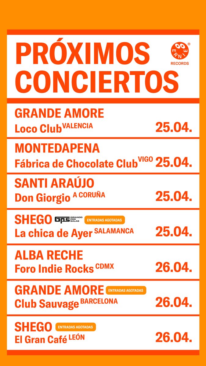 estamos ready para esta semana 🫡

entradas: ernierecords.com/conciertos/