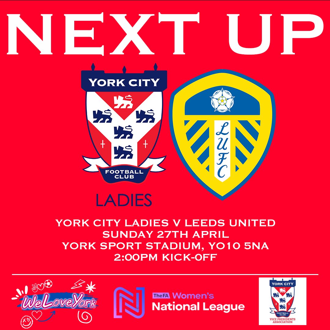 Our final league game of the season 🔜

Join us at York Sport Stadium on Sunday 27th April for our final FA Women's National League fixture of the season as we welcome <a href="/LUFCwomen/">Leeds United Women</a>

#YCLFC #MinsterBelles