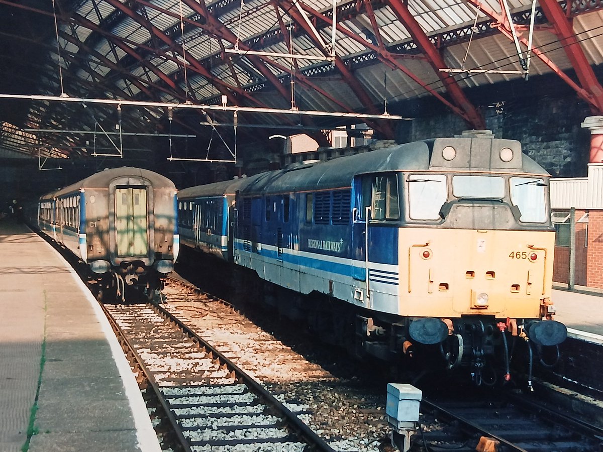 Invermuir's tweet image. Club train veteran 31465 on a Liverpool - Bangor service and a Preston-Liverpool. Both September 1994. #tmrguk #class31 #Peds