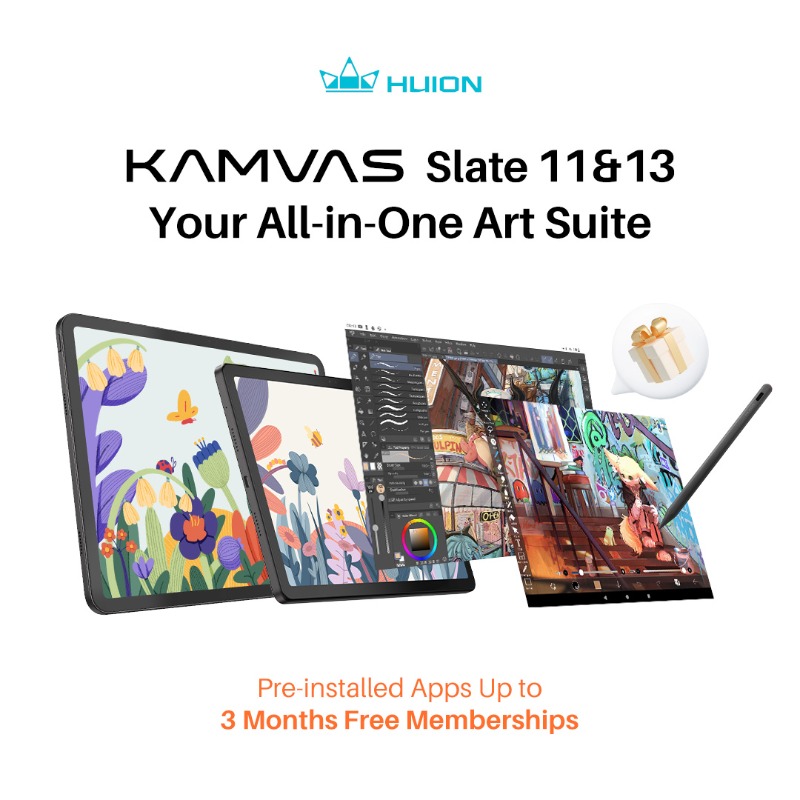 HuionTab's tweet photo. 🚨 Exciting News!

We’re thrilled to partner with @ibisPaint to bring your creativity to life! #KamvasSlate 11 &amp; 13 now come pre-installed with ibisPaint X—perfect for artists on the go! ✨

👉  Get a FREE 3-month membership now: https://t.co/sGmKXJw1TE

#Huion #IbisPaint