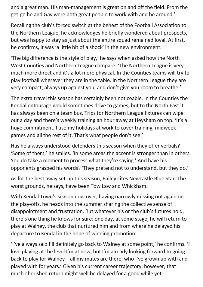 West Lancs Wanderer (@wlancswanderer) on Twitter photo 'I've always said I'll return': <a href="/kendaltownfc/">Kendal Town FC</a> striker <a href="/jxmesbailey/">Bailo</a> prizes his <a href="/westlancsleague/">West Lancashire League</a> club roots.
After two stellar seasons, though, he's aiming high. Interview๐ฝ
<a href="/WalneyIslandFC/">Walney Island FC</a> <a href="/nwcfl/">The NWCFL โฝ๏ธ</a> <a href="/EbacNorthernLge/">Ebac Northern Football League</a> <a href="/Love_non_league/">LOVE NON-LEAGUE</a> #NonLeague <a href="/NonLeagueCrowd/">Non League Crowds</a> <a href="/NonLeagueHQ1/">NonLeagueHQ</a> 'I've always said I'll return': <a href="/kendaltownfc/">Kendal Town FC</a> striker <a href="/jxmesbailey/">Bailo</a> prizes his <a href="/westlancsleague/">West Lancashire League</a> club roots.
After two stellar seasons, though, he's aiming high. Interview๐ฝ
<a href="/WalneyIslandFC/">Walney Island FC</a> <a href="/nwcfl/">The NWCFL โฝ๏ธ</a> <a href="/EbacNorthernLge/">Ebac Northern Football League</a> <a href="/Love_non_league/">LOVE NON-LEAGUE</a> #NonLeague <a href="/NonLeagueCrowd/">Non League Crowds</a> <a href="/NonLeagueHQ1/">NonLeagueHQ</a>