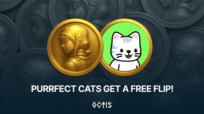 OCTIS 808 (@octis_808) on Twitter photo BREAKING: All <a href="/PurrfectCatsHL/">Purrfect Cats</a> owners qualify for a free double or nothing flip on 808FLIP.
Claim your free flip here: octis.ai/flip
(Gotta use the same wallet that holds your cat)
Which other communities should we give free flips to?
Tell us below! BREAKING: All <a href="/PurrfectCatsHL/">Purrfect Cats</a> owners qualify for a free double or nothing flip on 808FLIP.
Claim your free flip here: octis.ai/flip
(Gotta use the same wallet that holds your cat)
Which other communities should we give free flips to?
Tell us below!