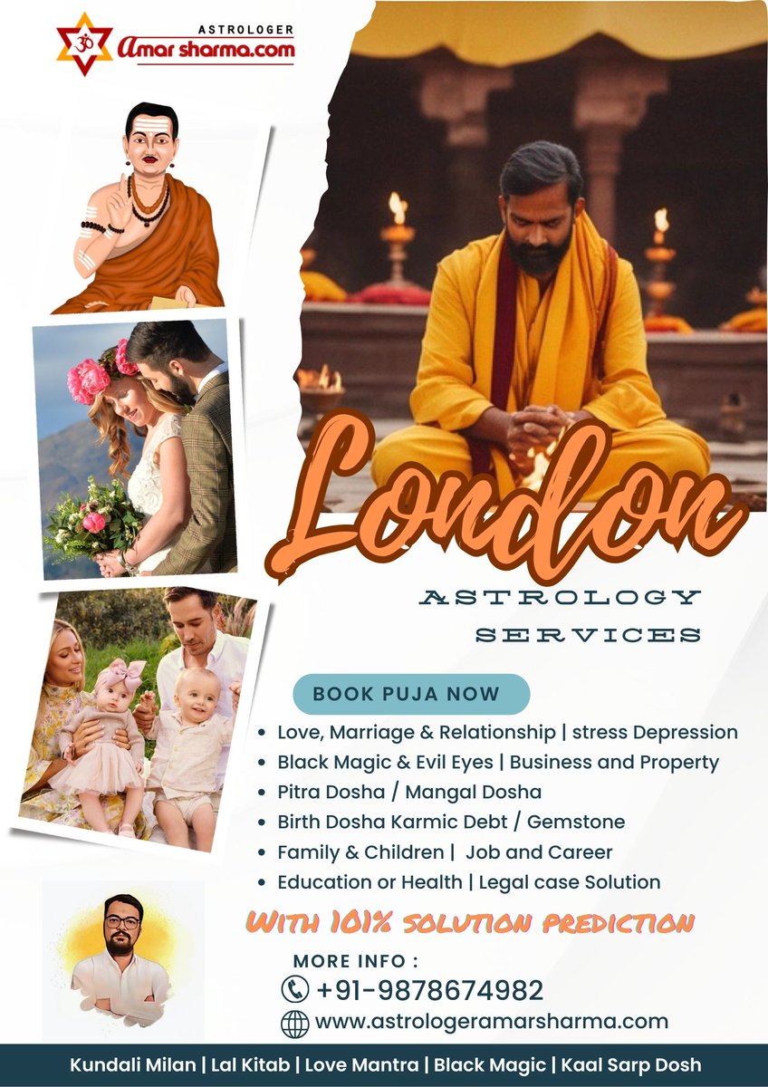 astroamarsharma's tweet image. Best Astrology services in London +91-9878674982
Globally acclaimed pt. ji, now serving London, provides expert and tailored astrological guidance for all life&apos;s challenges, including love, stress, black magic, doshas, career, health, and more.…strologyservicesinlondon.blogspot.com