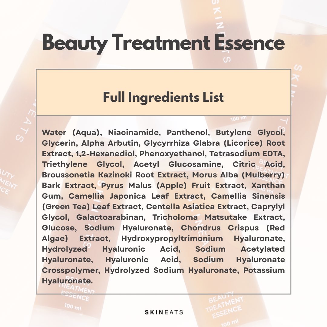 The newly improved Skineats Beauty Treatment Essence is finally here — now packed with 5% Niacinamide, 2% Alpha Arbutin, 8 types of Hyaluronic Acid and 10 brightening ingredients to brighten, hydrate &amp; smooth your skin.

🛍️ Launching Promo: RM69 only (NP: RM89)