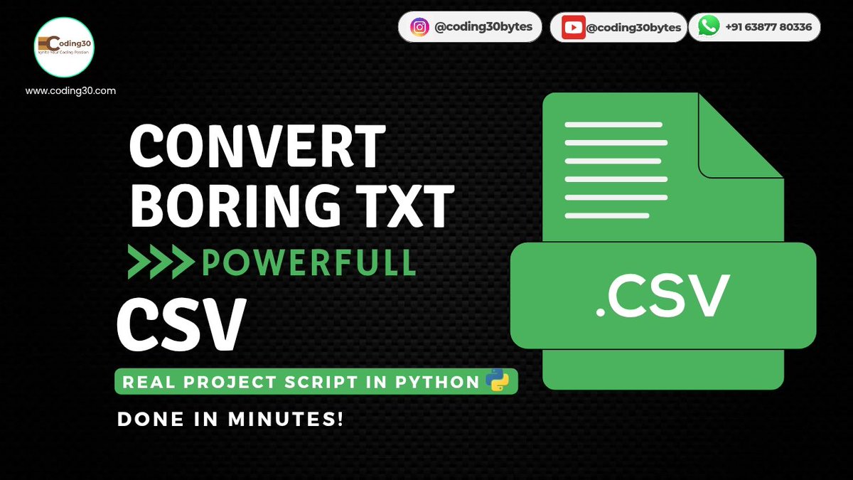 im_coding30's tweet image. Converting .txt to .csv in python made super easy
Beginner friendly and clean code  save this if you&apos;re learning python or working with file data

Click the link below and check out the video
youtu.be/XHcOY1E2400?si…

#pythonprogramming #CodeWithMe #coding30bytes #pythondeveloper