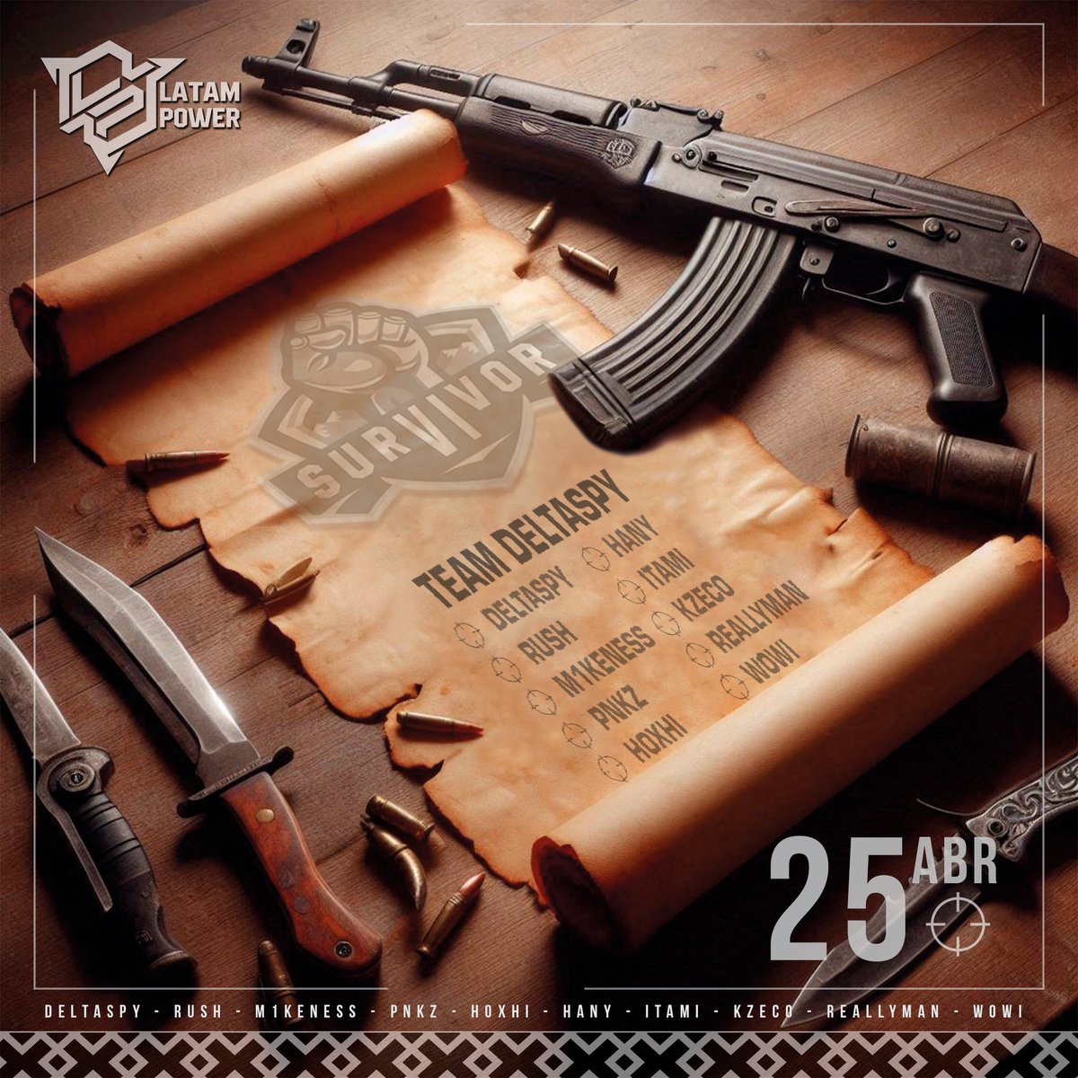 🔥 EQUIPO #1 - Capitán: <a href="/DeltaSpy_/">DeltaSpy_</a> 

🧠Jugadores:

RushhRust / <a href="/AaronPardo14/">M1keness</a>  / <a href="/pnkzskuere/">pnkz</a> / Hoxhi / hannibalryota / ItamiCaed / <a href="/kzeco1/">kZeCo</a> / <a href="/ReallyMan98/">ReallyMan</a> / <a href="/SoyWowi/">Martin</a> 

¿Están listos para dominar el mapa?