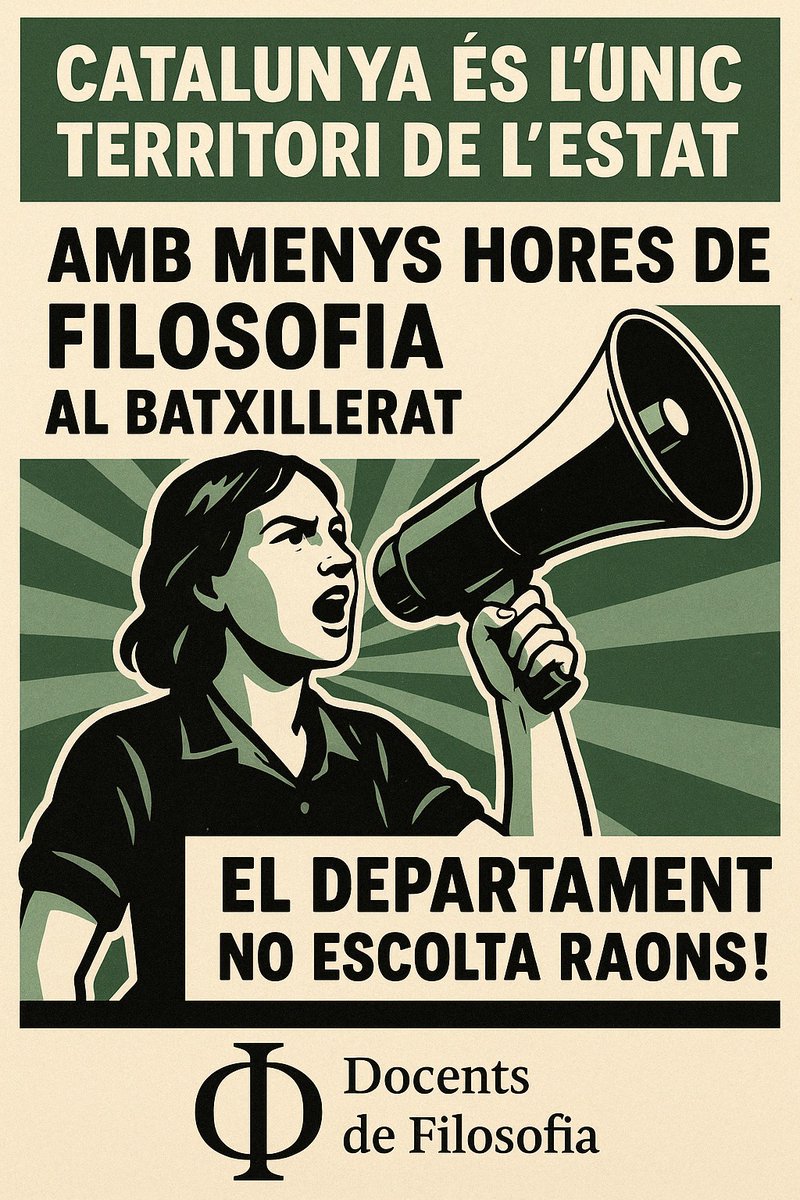 DocentsFilosof's tweet photo. Catalunya és l'únic territori de l'estat amb menys hores de Filosofia al Batxillerat. El Departament no escolta raons! https://t.co/YyKlG2kYab