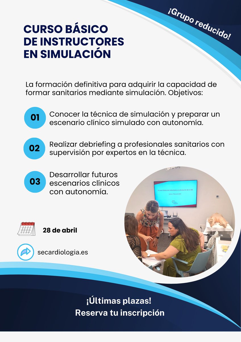 🚨 ¿Quieres enseñar simulación clínica con impacto real?

📢 ¡Ya está abierta la inscripción al V Curso básico de instructores en simulación!

🔍 Aprende a diseñar escenarios clínicos, guiar sesiones de debriefing y formar a otros profesionales en un entorno seguro, realista y