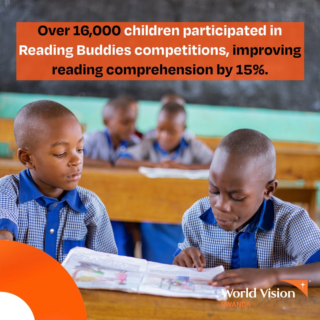 Still celebrating literacy milestones in 2024 🎉 

With support from <a href="/WVRwanda/">World Vision Rwanda</a>, over 16,000 children took part in Reading Buddies competitions; resulting in a 15% improvement in reading comprehension. A powerful step toward brighter futures through literacy.

#unlockliteracy
