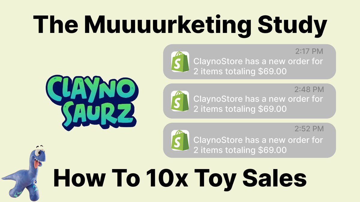 The <a href="/Claynosaurz/">Claynosaurz</a> Muuurketing Study

Claynosaurz's main revenue should be from toys. But it's not (yet)

Here's how they could 10x their sales 🧵

⚠️ Marketing nerd content only

/1