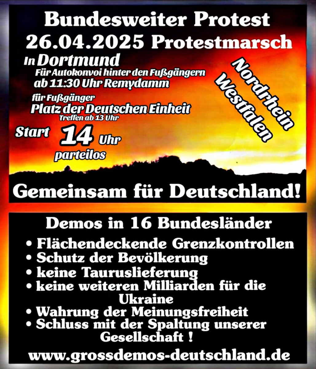 BITTE, BITTE, BITTE
Hört auf, diesen Aufruf zu teilen. ER IST VOM MÄRZ !!!
Ihr macht mich verrückt 
Das ist der Termin vom April und die Treffpunkte