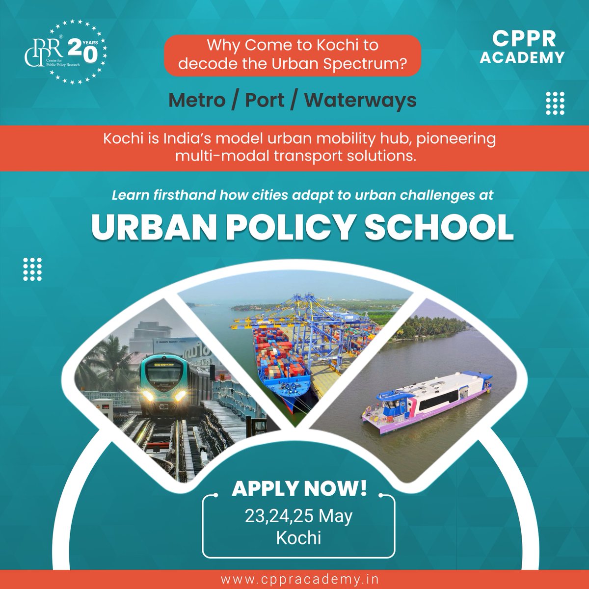 Kochi: Where Urban Innovation Comes Alive!

From India’s first 🛶Water Metro🚍to groundbreaking mobility solutions—Kochi is redefining how cities🌆 move.

Be part of this urban transformation.

Join #CPPRAcademy’s Urban Bootcamp and learn directly from the changemakers👇