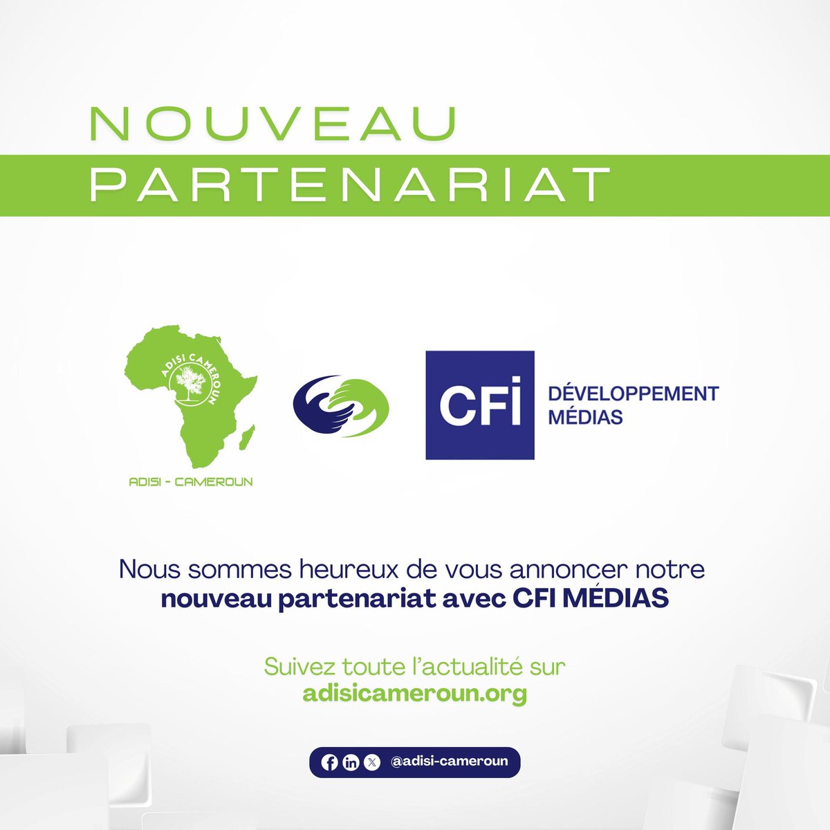 Partenariat…
<a href="/CFImedias/">CFImedias</a> cède à <a href="/AdisiCameroun/">ADISI-Cameroun</a>, la coordination organisationnelle et logistique de deux de ses projets au #Cameroun. Plusieurs opportunités pour médias et journalistes et des consultants dans les domaines comme l’environnement, le genre, la désinformation.