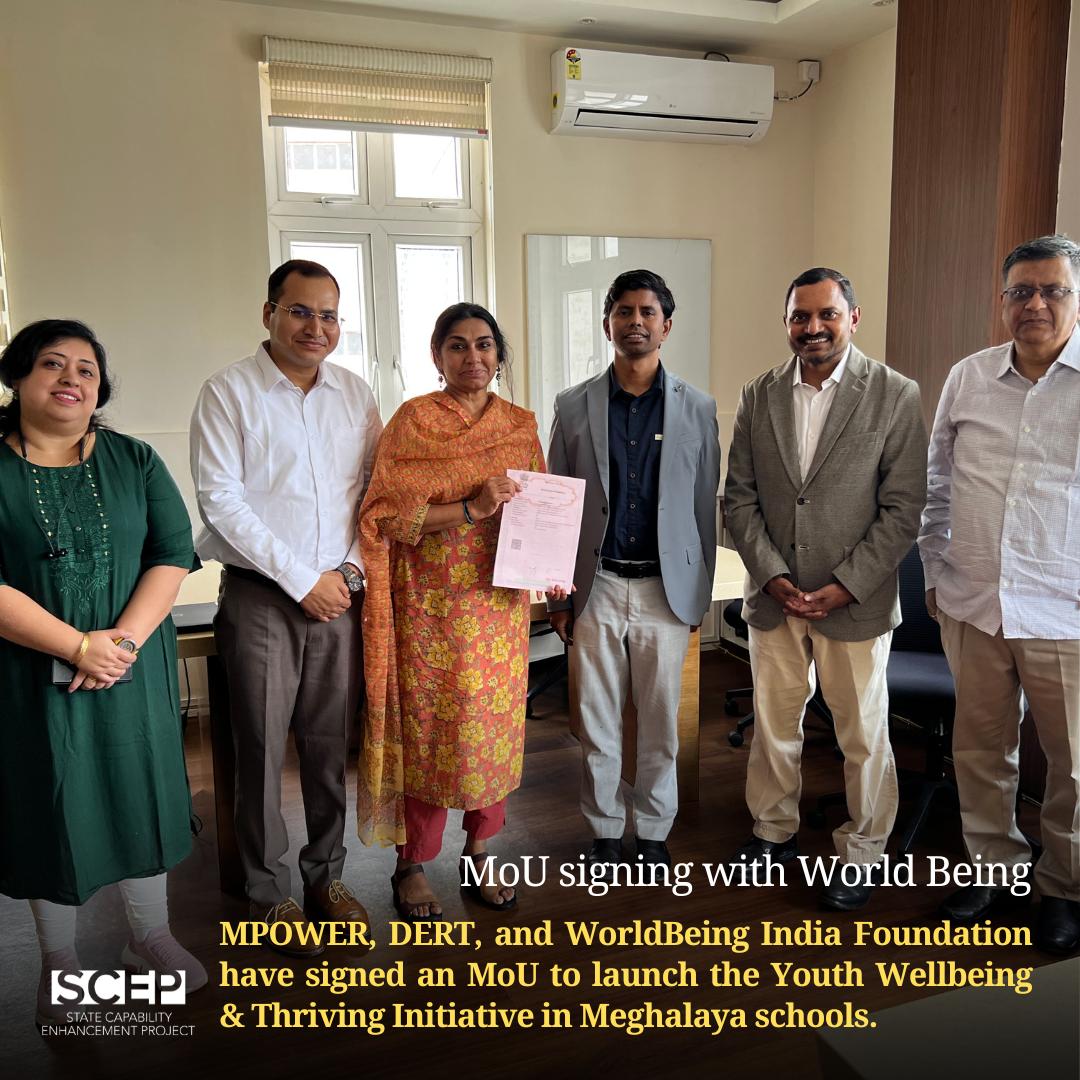 scep_meghalaya's tweet image. A milestone for Meghalaya! 
An MoU between MPOWER, DERT &amp;amp; WorldBeing India will mainstream mental health in schools—building resilience, training educators &amp;amp; embedding wellbeing in curriculum.
Backed by SCEP, this is education reimagined. 
#YouthWellbeing #MPOWER #SCEP #Education