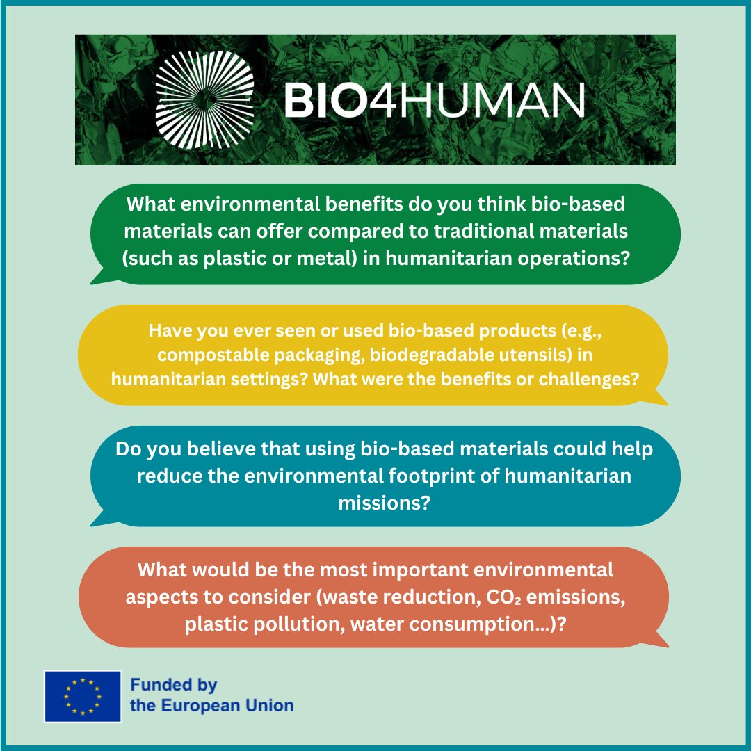 bio_4_human's tweet image. 📣 Your input matters. Bio-based and humanitarian actors, what are your thoughts?
🔗Join our newest discussion: linkedin.com/posts/bio4huma…